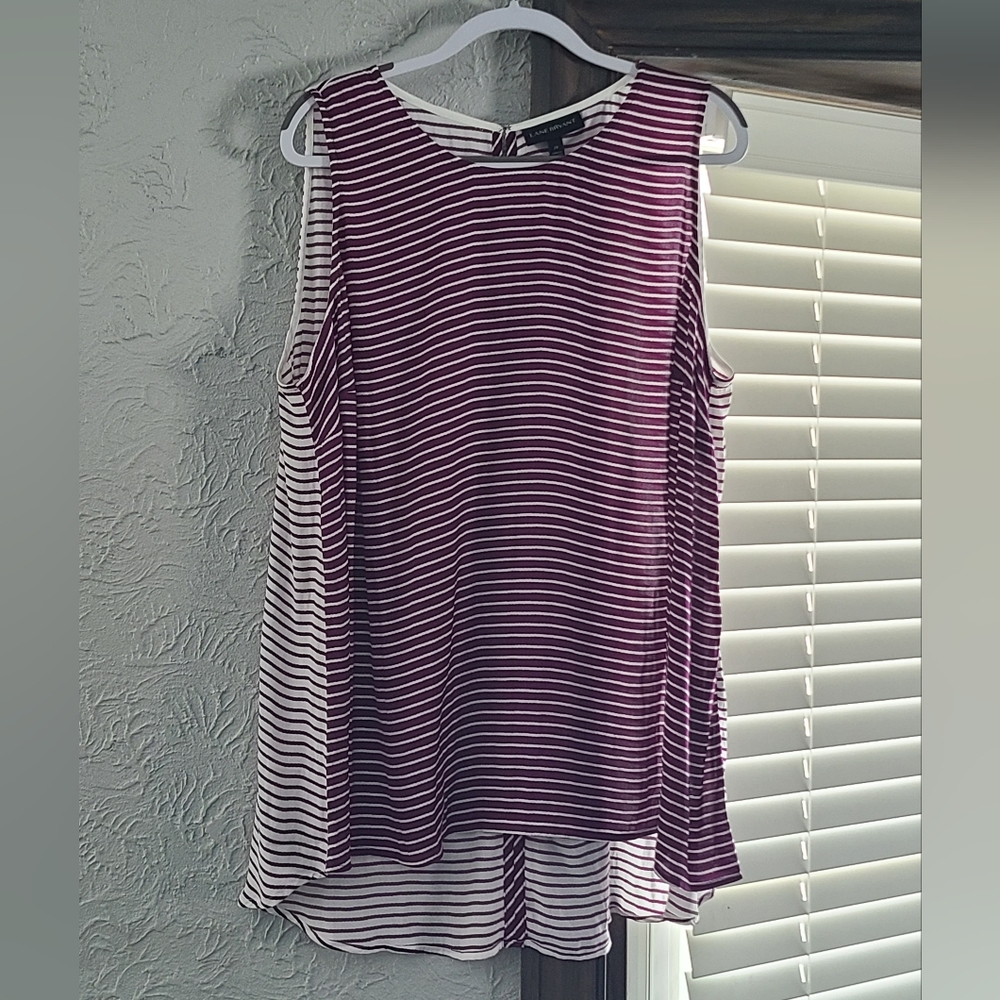 Lane Bryant Sriped Maroon And White Sleeveless Blouse Top